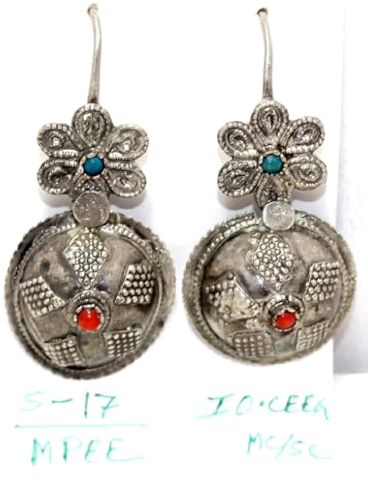 Tribal Hand Engraved Turquoise Gemstone Earrings